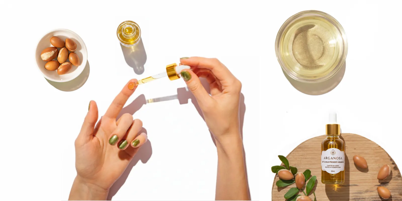 Applying argan oil to nails and cuticles